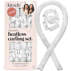 Kitsch Satin Heatless Curlers Set – Heatless Curls Overnight with 34" Hair Curler & 2 Satin Scrunchies, Comfortable No Heat Hair Curlers to Sleep In for Frizz-Free & Non-Damage Styling - Ivory