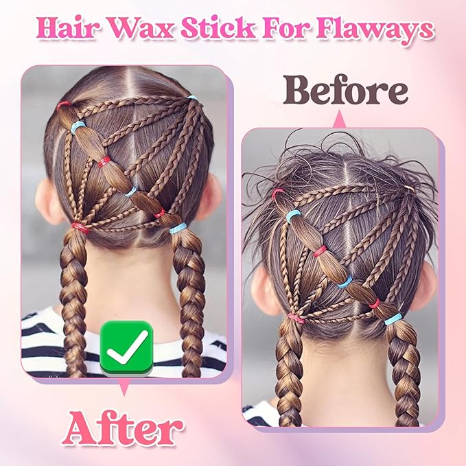 Hair Wax Stick, Slick Back Hair Brush, Wax Stick for Flyaways, Rat Tail Comb Edge Brush Styling Tool Set Accessories for Women Girls(Black)