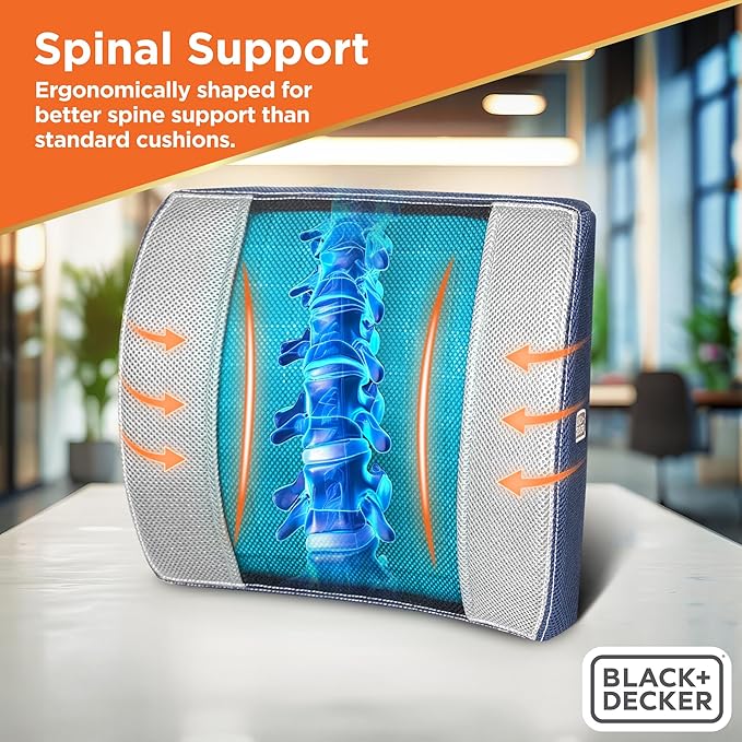 BLACK+DECKER Cooling Gel Lumbar Memory Foam Cushion – Ergonomic Back Support - Image 3