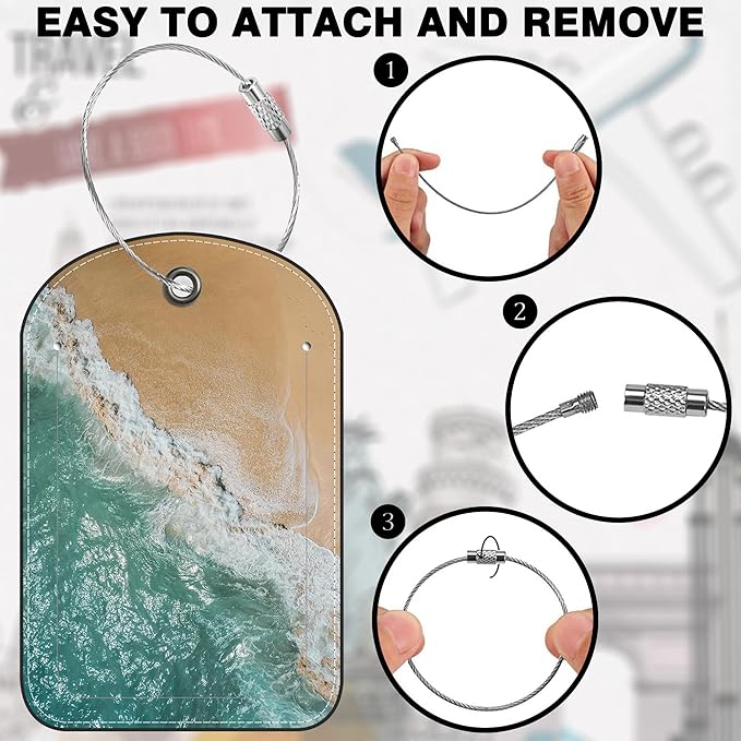 2 PCS Leather Luggage Tag for Suitcase Sea Waves and Sand Beach Scene Travel - Image 4