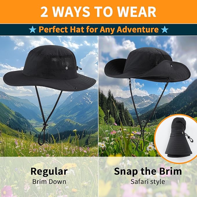 Home Prefer UPF50+ Mens Sun Hat Wide Brim Womens UV Protection Beach Bucket Hat - Image 2