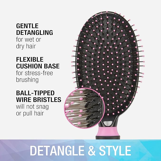 Conair Salon Results Hairbrush - Men and Women - Detangling Hair brush - ideal for curly or straight styles - features wire bristles and cushion Base - Pink/Black