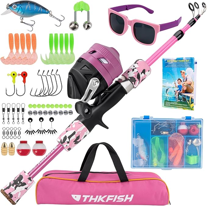 Kids Fishing Pole Set, Telescopic Fishing Rod Reel Combo Kids Starter Kit by THKFISH