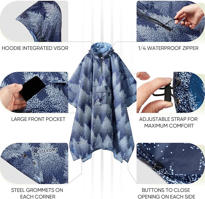 PTEROMY Hooded Rain Poncho for Adult - Image 2