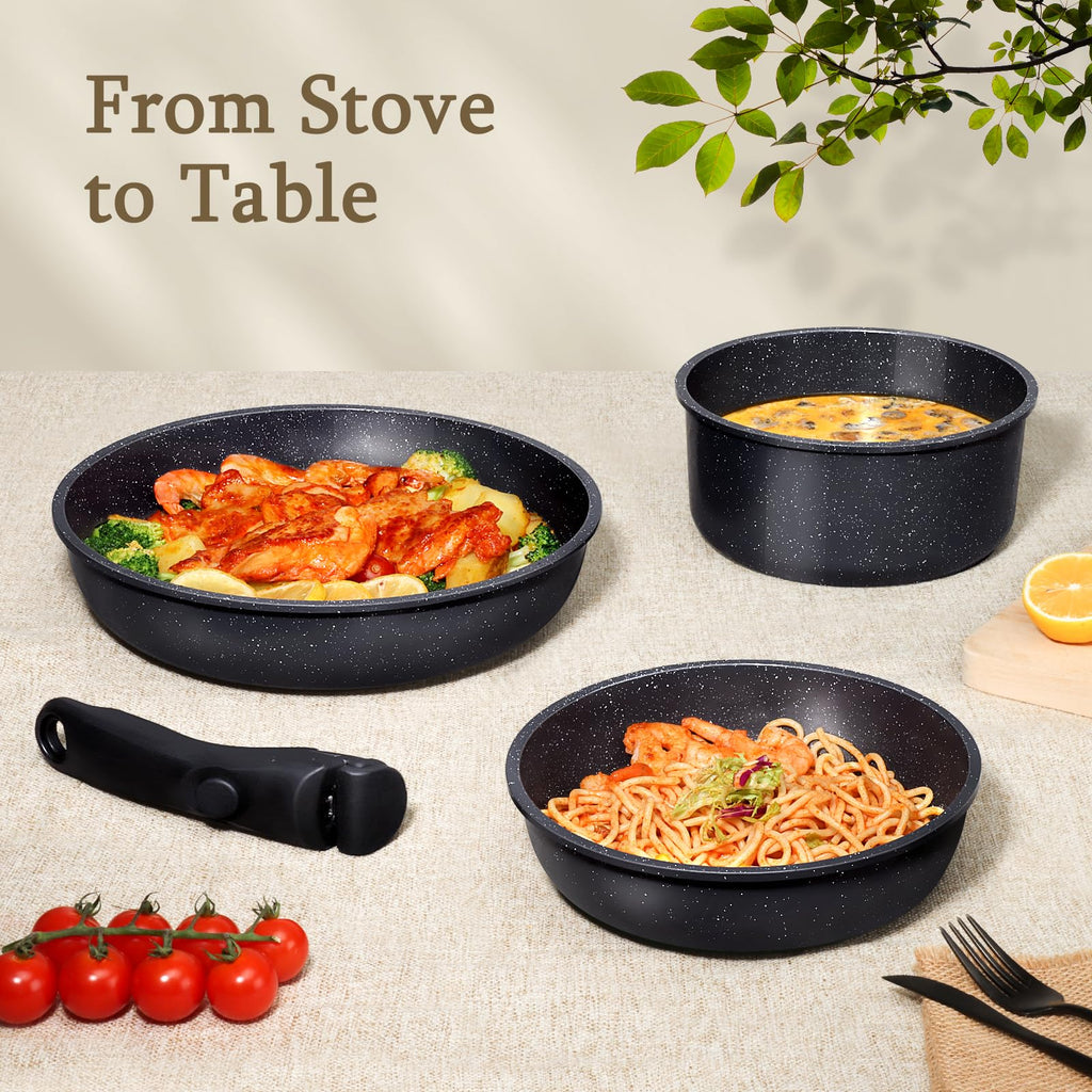 21PCS Pots and Pans Set Nonstick Cookware Set with Detachable Handle (Dark Gray / 21PCS-Standard)