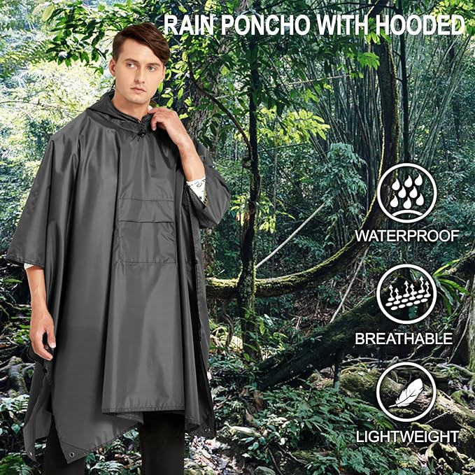 salamra Hooded Rain Poncho Waterproof Raincoat Jacket - Image 3