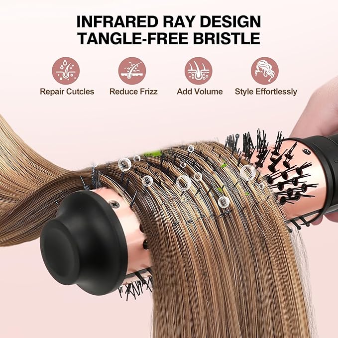 Thermal Brush Set, 3-in-1 Non-Blowing Heated Round Brush with Adjustable Temp, Fast Heating Titanium Ceramic, Dual Voltage, Hair Curling Iron with Detachable Barrels (1.18/1.5/1.77")