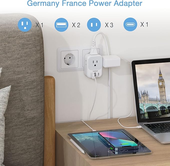 TESSAN 2 Pack Type E F Plug Adapter USB C, Germany France Power Adaptor - Image 3