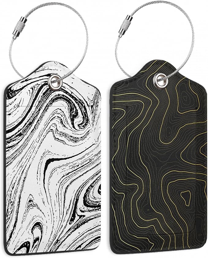 Set of 2 Topographic, Leather Suitcase Tag Name Identifiers Labels by DEMACYA