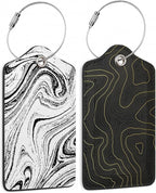Set of 2 Topographic, Leather Suitcase Tag Name Identifiers Labels by DEMACYA