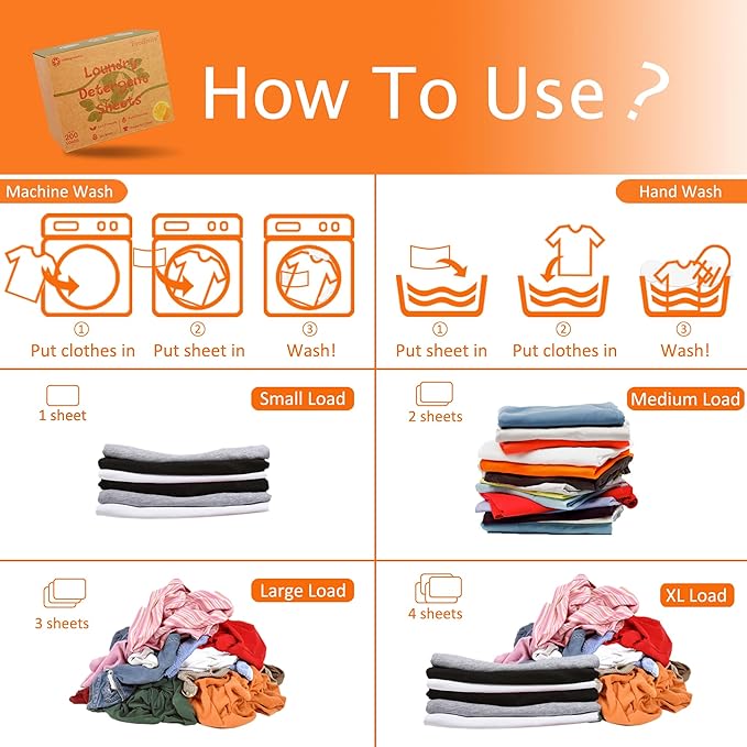 Freelivity Laundry Detergent Sheets, 200 Sheets Lemon Orange - Image 3