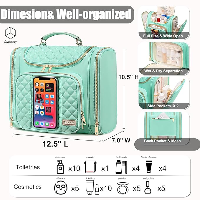 Travel Toiletry Bag for Women, Hanging Toiletry Bag, Bathroom Bag Portable - Image 5