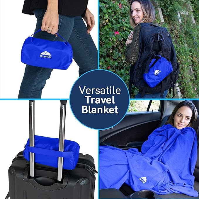 BlueHills Ultra Compact Travel Blanket Pillow in Portable Bag Case Premium Cozy - Image 2