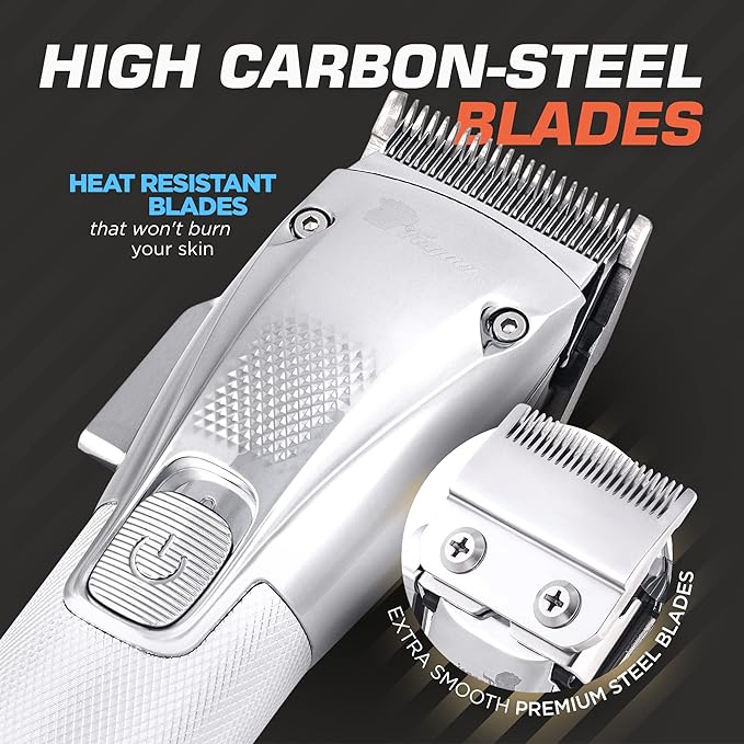 Fagaci Professional Hair Clippers & Barber Brush Neck Duster Set, Turbo Power Cordless Hair Clippers for Men, High Carbon Steel Blades, 2 Count