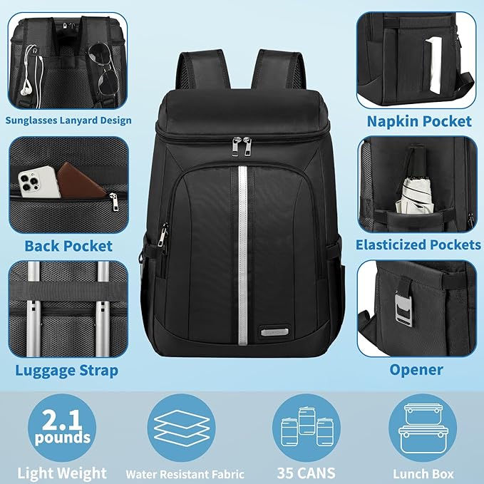 Backpack Cooler Insulated Leak Proof 35 Cans, 2 Insulated Compartments Thermal - Image 3