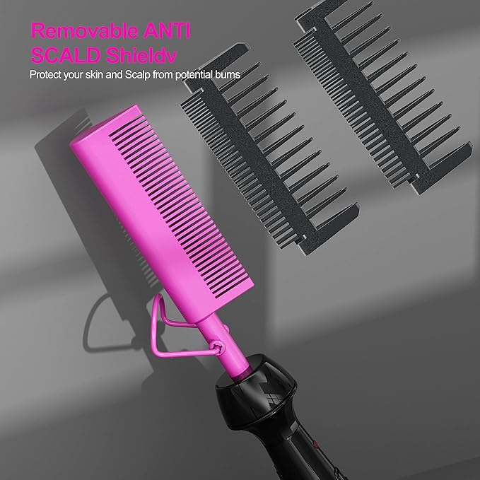 Dan Technology Mini Hot Pressing Comb 450℉ Dual Voltage Electric Straightener for Wigs and Natural Black Hair - Travel & Home Use