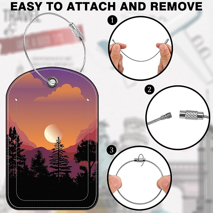 Abstract Mountain Forest Moon Leather Luggage Tag - Image 4