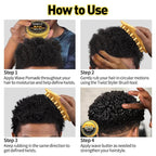 Hair Twist Sponge Brush Twist Styler Comb for Black Men - Washable Afro Curl Sponge Racket for Barbers & Daily Use, Ideal for Coiled, 4C Hair - Wave Pomade Butter Rubber Large Tooth Brush Set (Gold)