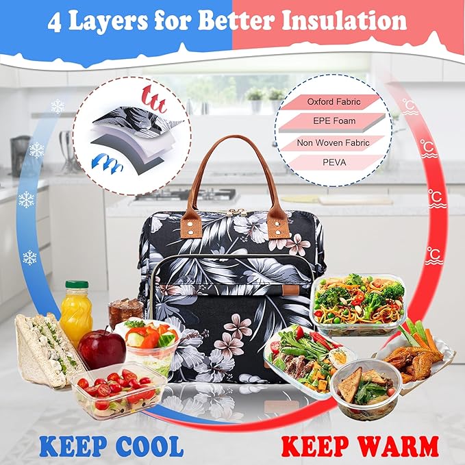Hibiscus Lunch Box for Women Adult Insulated Lunch Bag Ladies Lunch Tote Bag - Image 4