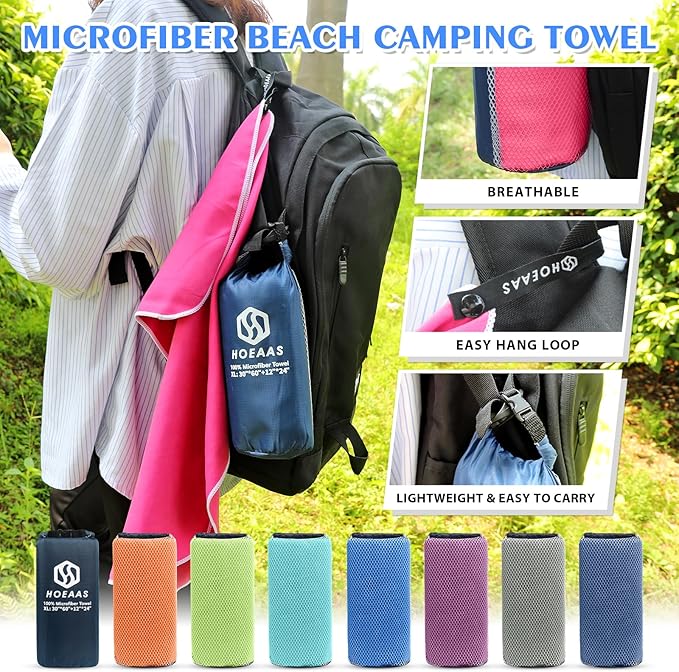 HOEAAS 2 Pack Microfiber Camping Towels, Quick Dry Towel, Super Absorbent Ultra - Image 6