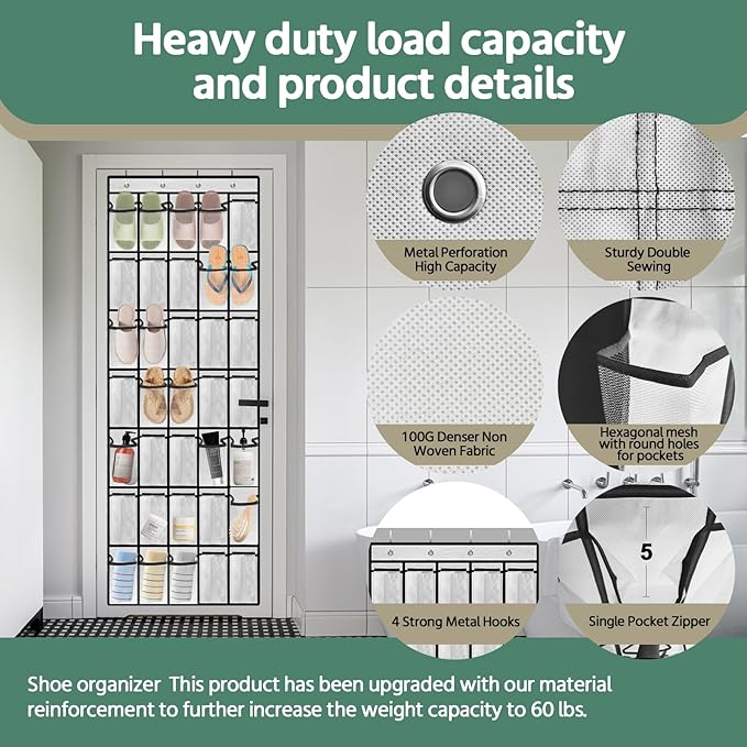 35 Pocket Over the Door Shoe Organizer, Reusable Breathable Large Mesh Bag - Image 3