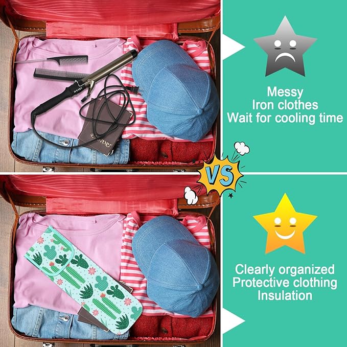 Shappy 2 Pcs Curling Iron Travel Case Cover Heat Resistant Flat Iron Holder Case Sleeve Neoprene Straightener Holder and Silicone Hot Hair Tools Mat Bag(Cactus Style)