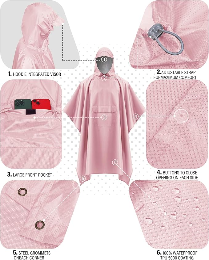 iCreek Hooded Rain Poncho with Pocket Waterproof Lightweight Unisex Raincoat - Image 5