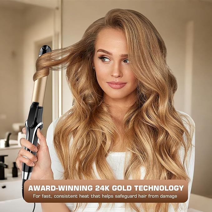 Curling Iron, 2 in 1 Hair Straightener and Curler, 1.25 Inch Ceramic Curling Wand with Adjustable Temperature, Dual Voltage for All Hair Types, Anti-Tangle for Long-Lasting Curls and Straight