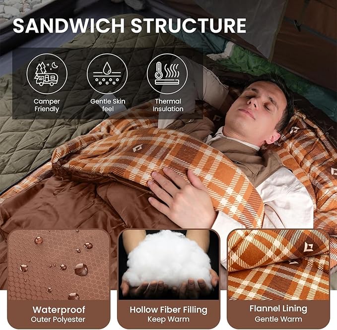 KingCamp Sleeping Bag for Adults, Cold Weather & Warm XL Big and Tall Flannel - Image 3