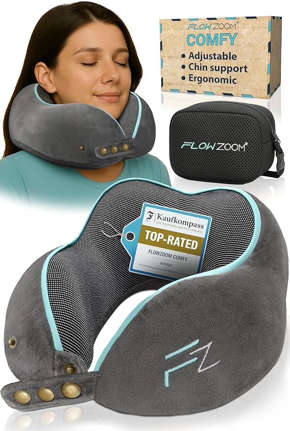 Memory Foam Travel Pillow for Airplanes & Car Rides by FLOWZOOM