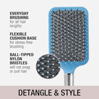 Conair Velvet Touch Paddle Cushion hair brush - Detangling hairbrush - curly or straight styles - men or women - detangler - features soft touch handle - Sky Blue