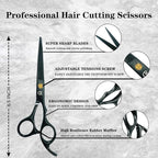 Professional Hair Cutting Shears,6 Inch Barber hair Cutting Scissors Sharp Blades Hairdresser Haircut For Women/Men/kids 420c Stainless Steel (Black)