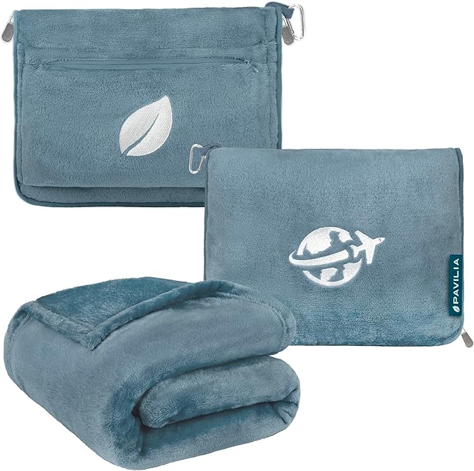 PAVILIA Travel Blanket and Pillow, Arms Opening Airplane Blankets by PAVILIA