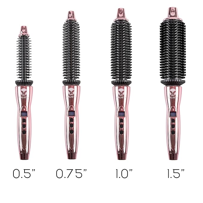 CALISTA Perfecter Pro Heated Round Brush | Lift, Volumize, and Style with No Heat Damage for Healthier-Looking Hair | 4 Sizes for Most Hair Types | Dual Voltage & Adjustable Temp (0.75, Rose Gold)