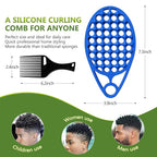 KOUPA Silicone Curly Hair Brush with Pick Comb, One Piece Twist Curl Brush Comb for Afro Curls, Washable Hair Tool for Men Women, Blue