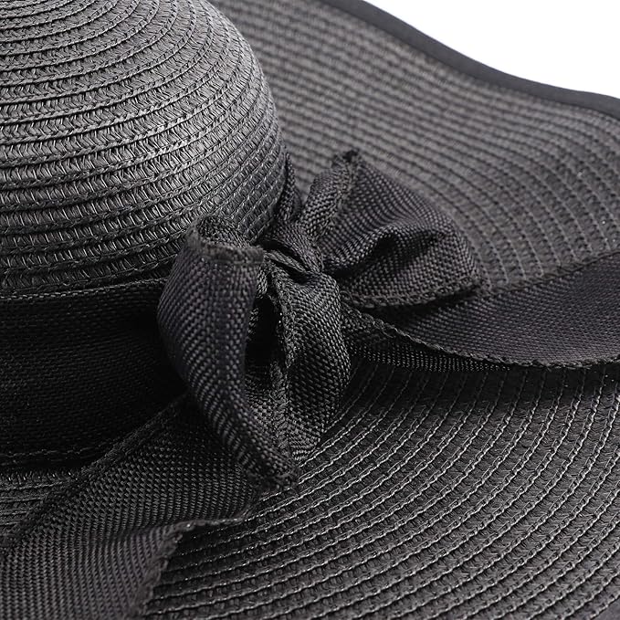 DRESHOW Beach Hats for Women Big Straw Wide Brim Summer Hat Floppy Foldable - Image 7