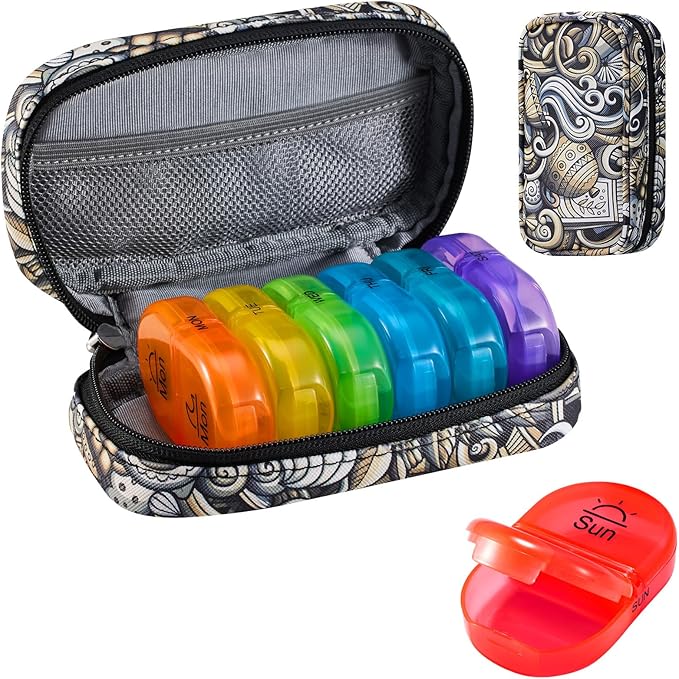 Serfeymi Weekly Travel Pill Organizer 2 Times A Day AM PM Upgraded Rainbow Pill by Serfeymi