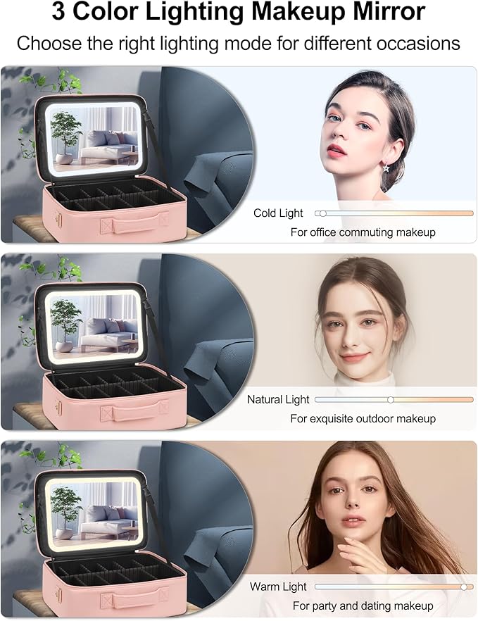 Chomeiu Makeup Bag with LED Mirror, Large Train Case - Image 4