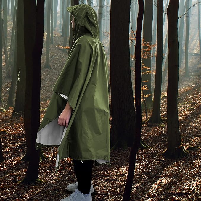 ANYOO Hooded Rain Poncho for Adults Waterproof Lightweight Rain Coat for Men - Image 8