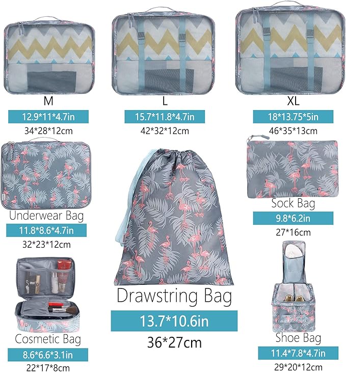 BAGAIL 8 Set Packing Cubes Luggage Packing Organizers - Image 2