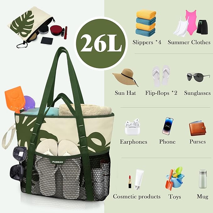 Beach Bag with Zipper - Image 2