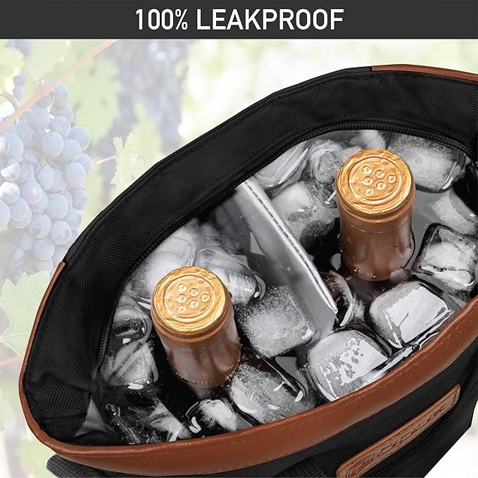 opux Two Bottle Wine Bag Carrier Tote, Insulated Leakproof 2 Bottle Wine Cooler - Image 6