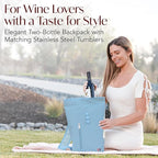 Two Bottle Rolltop Wine Tote Bag – Stylish PU Leather Wine Backpack - Image 2