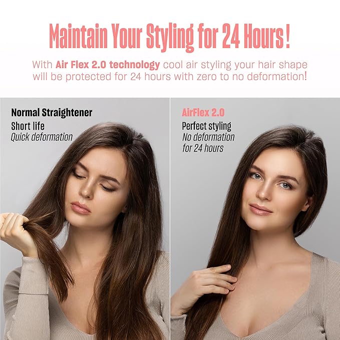 Hair Straightener and Curler 2 in 1 by BeKind Flex, 360° Hair Styler Flat Iron for All Styles, Floating Plates Design, Airflex Lower Temp for Better Styling, Gift for Girls and Women (Peach)