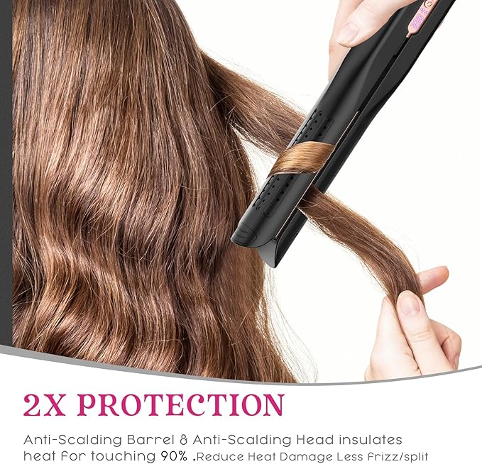 SKIMI Airflow Styler, Titanium Flat Iron Hair Straightener, Professional Curling Iron with Cooling Air Vents to Lock in Style, 5 Temps & Dual Voltage, Auto Off (Black & Blush Gold).