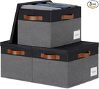 Large Storage Bins with Lids, Foldable Fabric Storage Baskets with Lids by PFFVRP