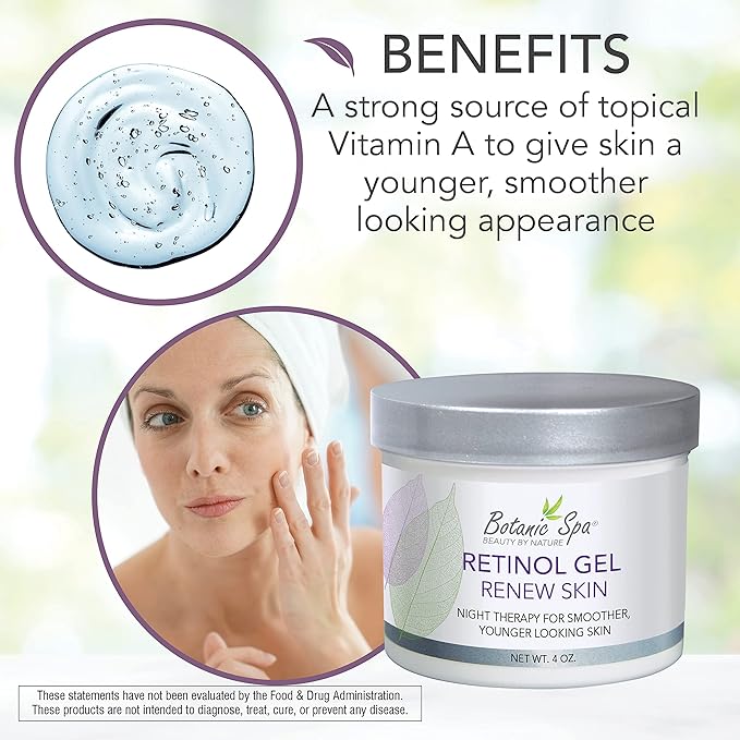 Botanic Spa Retinol Gel- Night Therapy for Younger Looking Skin-Collagen, Caffeine, Cucumber, Paraben-Free, Fragrance Free, 4 oz