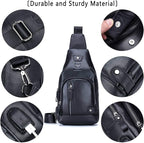 BULLCAPTAIN Leather Sling Bag Mens Chest Bag Casual Shoulder Crossbody Bags - Image 4