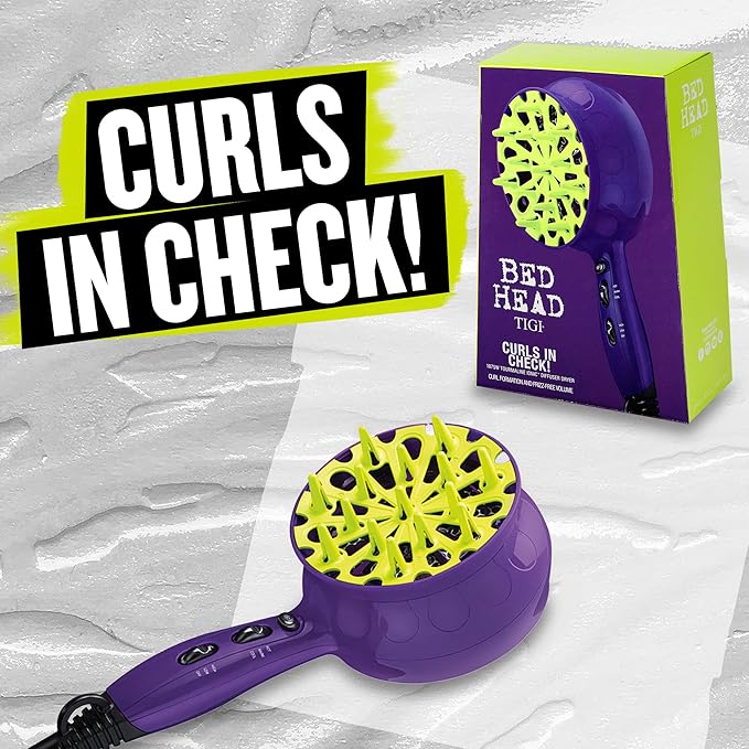 Bed Head Curls-in-Check 1875W Hair Diffuser Dryer | Great for Curly Hair, Reduce Frizz & Static | Diffuser Hair Dryer Enhances Natural Curl, Waves & Texture