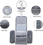 Della Gao Travel Hanging Toiletry Bag for Men and Women, Large Capacity Cosmetics Bag Makeup Bag Organizer, Bathroom Bag, Water-Resistant Nylon, Grey
